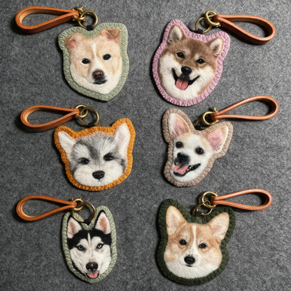 Custom Pet Memorial Bag Charm | Handmade Wool Felt Dog Portrait Keepsake |  Personalized Memorial Gift for Pet Lovers