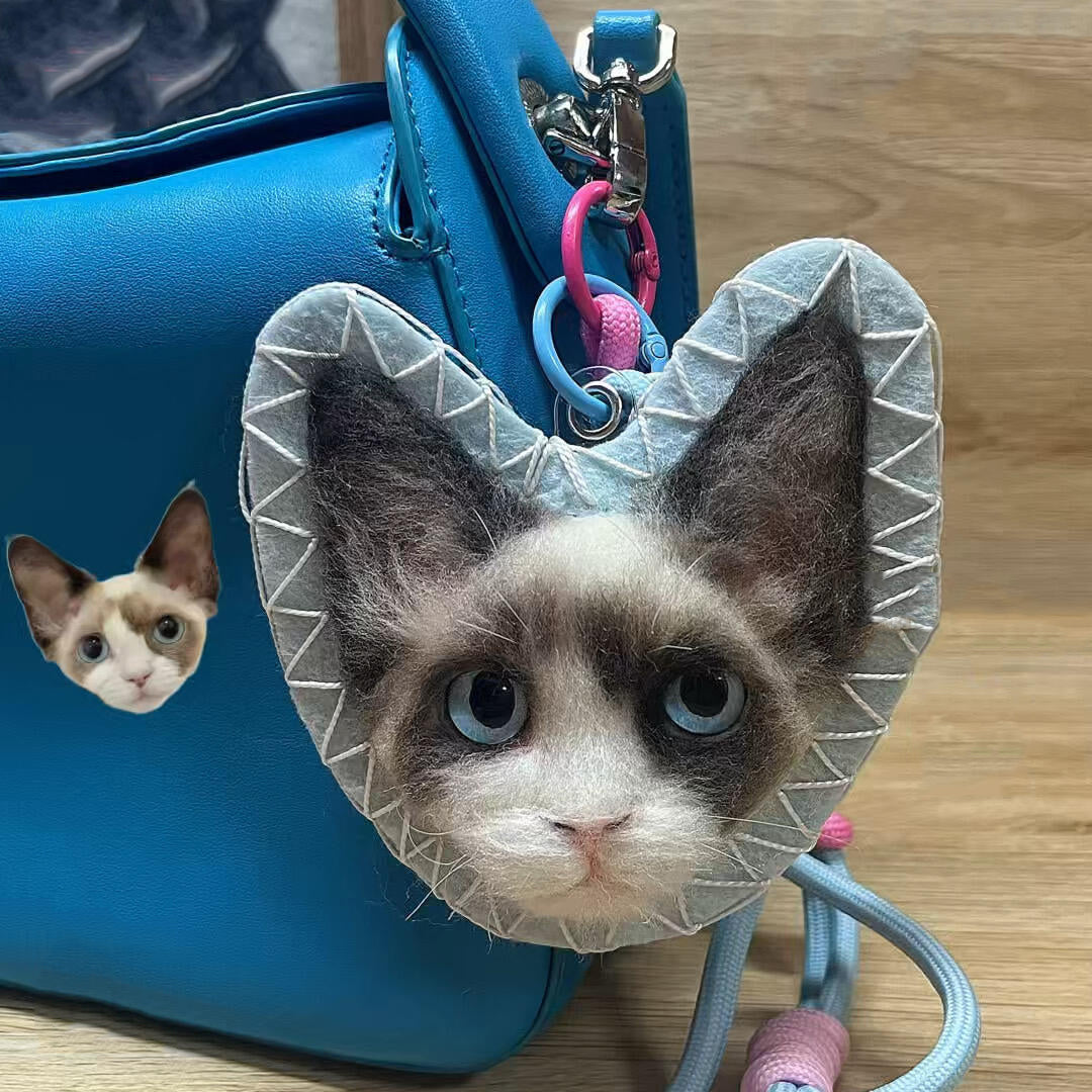 Custom 3D Cat Charm | Handmade Wool Felt Pet Portrait | Personalized Pet Keepsake Memorial Gift