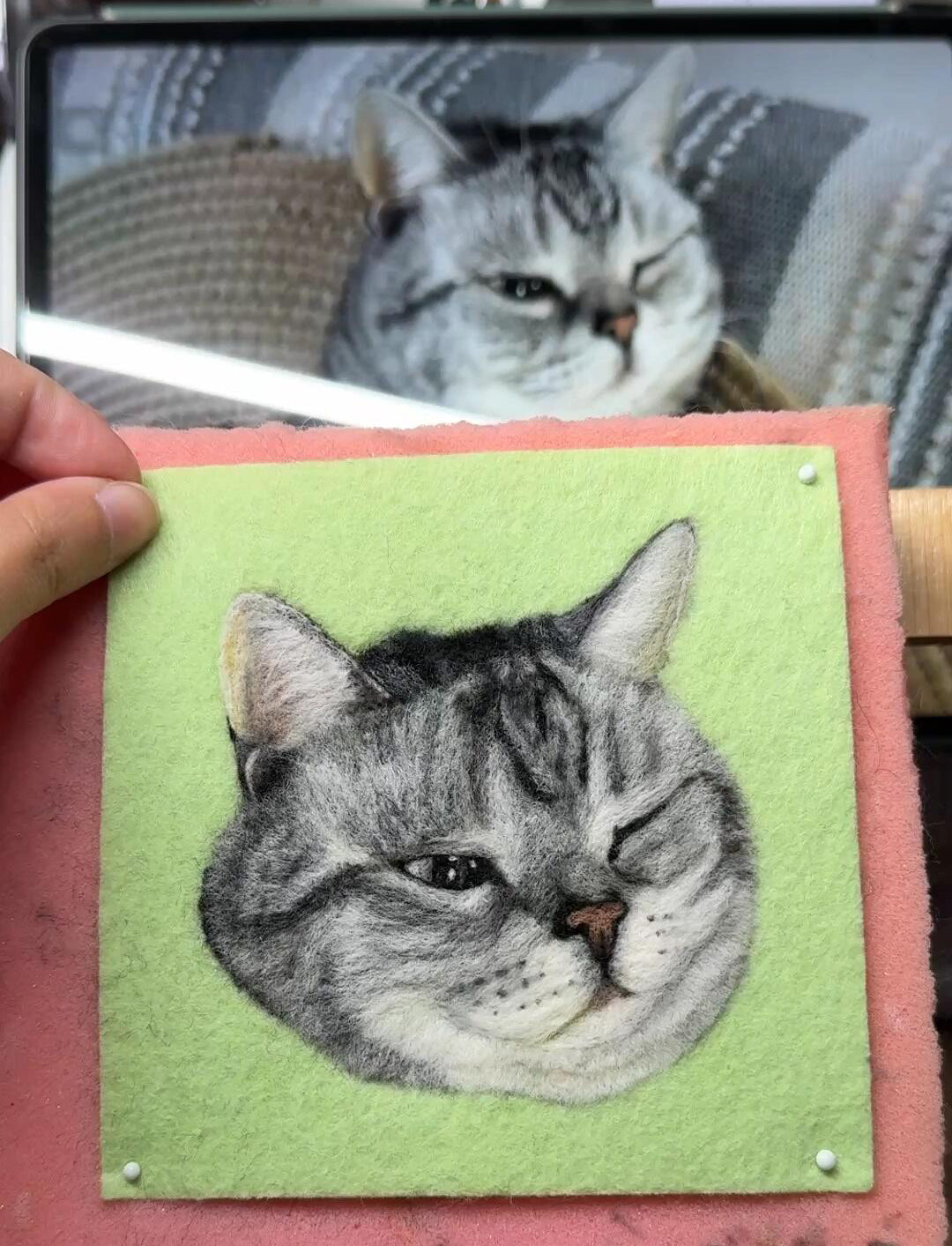 Custom Pet Portrait Felt Keychain | Needle Felted Wool Cat Charm | Personalized Pet Memorial Gift
