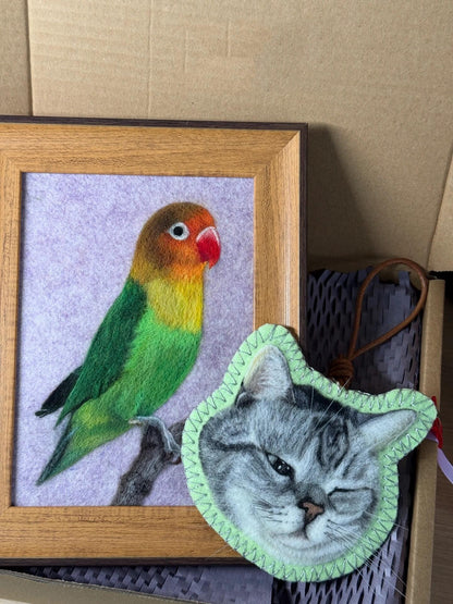 Custom Pet Portrait Felt Keychain | Needle Felted Wool Cat Charm | Personalized Pet Memorial Gift