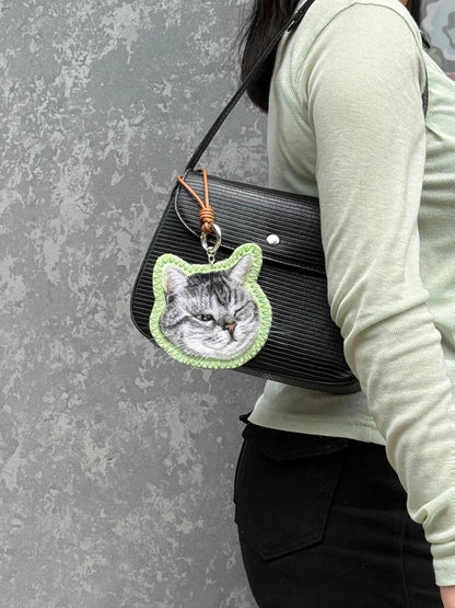 Custom Pet Portrait Felt Keychain | Needle Felted Wool Cat Charm | Personalized Pet Memorial Gift