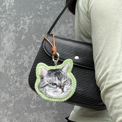 Custom Pet Portrait Felt Keychain | Needle Felted Wool Cat Charm | Personalized Pet Memorial Gift