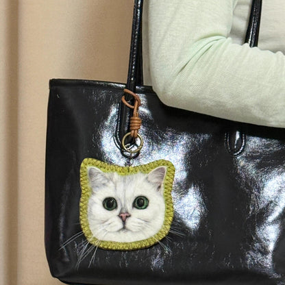 Custom Cat Bag Charm & Keychain | Handmade Wool Felt Pet Portrait | Personalized Gift