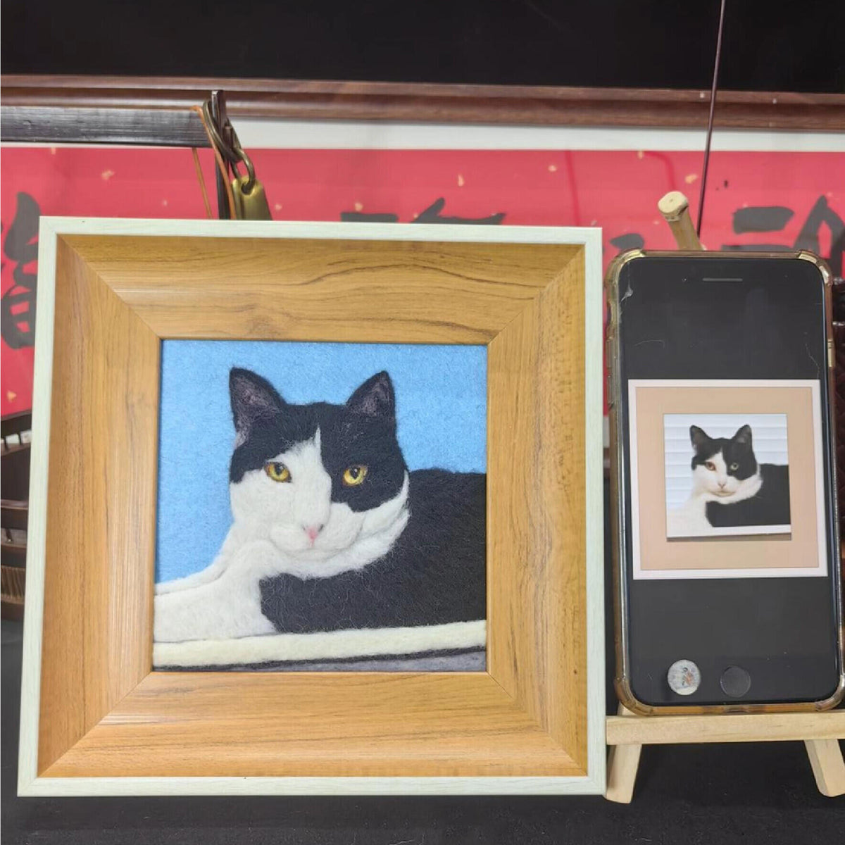 Custom Cat Portrait Frame | Handmade Wool Felt Cat Portrait | Needle Felted Pet Keepsake Art