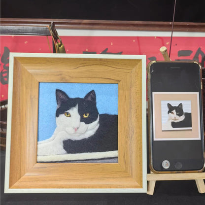 Custom Cat Portrait Frame | Handmade Wool Felt Cat Portrait | Needle Felted Pet Keepsake Art