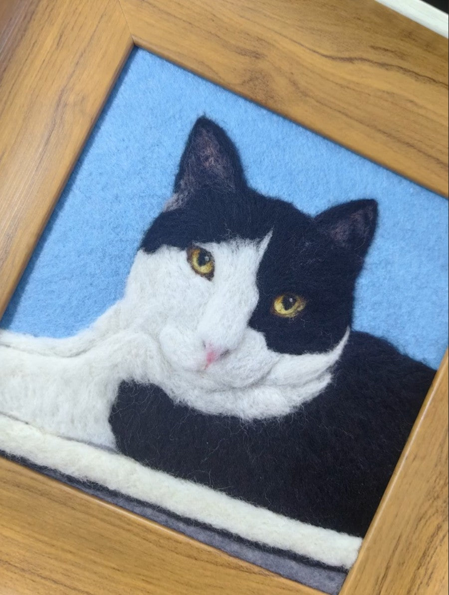 Custom Cat Portrait Frame | Handmade Wool Felt Cat Portrait | Needle Felted Pet Keepsake Art