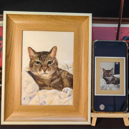 Custom Cat Portrait Frame | Handmade Needle Felted Wool Cat Art | Personalized Pet Keepsake Gift