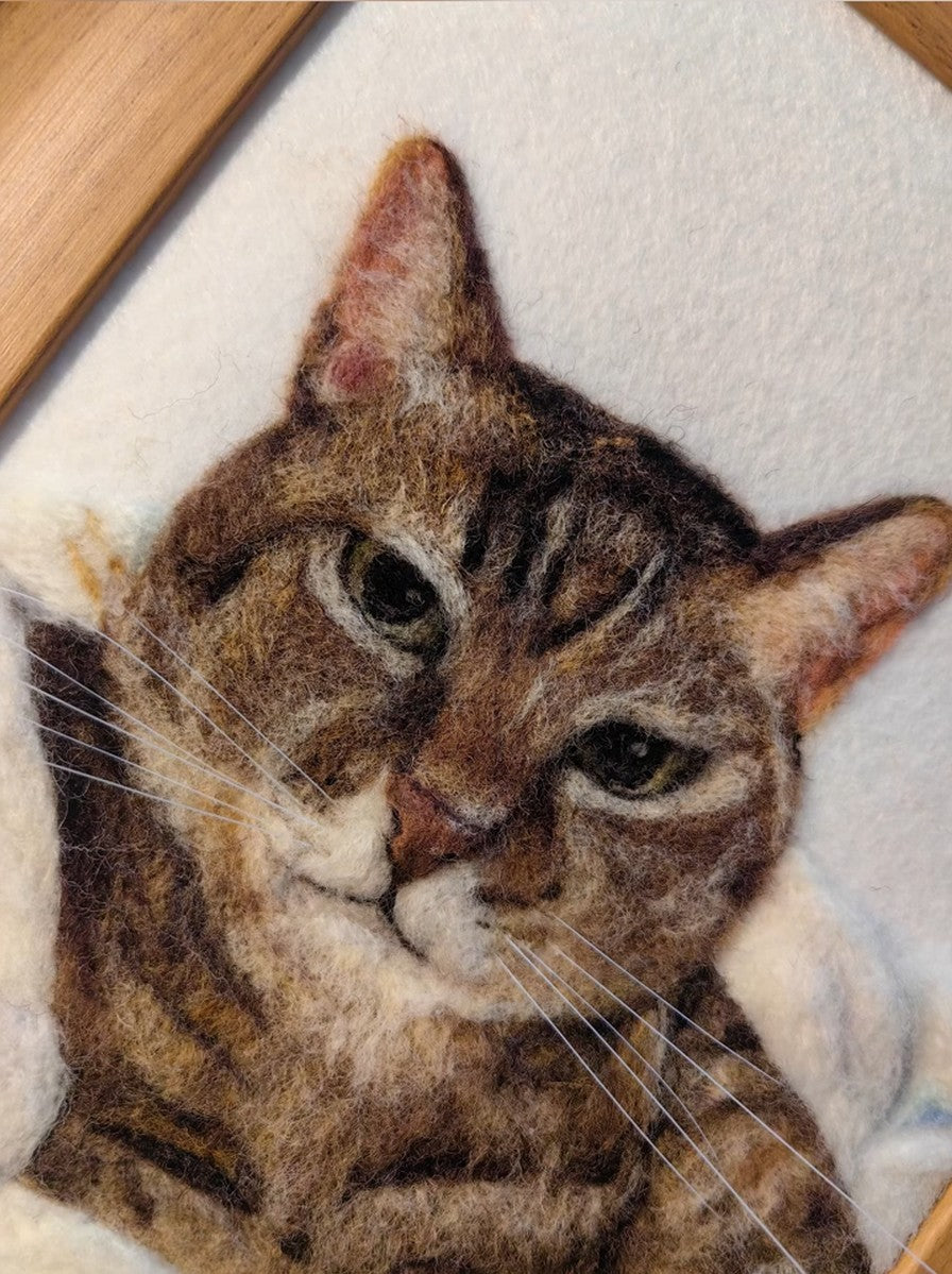 Custom Cat Portrait Frame | Handmade Needle Felted Wool Cat Art | Personalized Pet Keepsake Gift