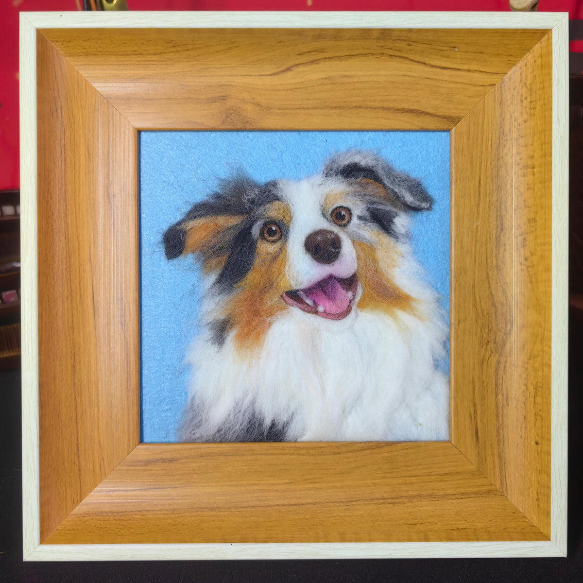 Custom Pet Portrait Frame | Needle Felted Wool Dog Cat Artwork | Personalized Handmade Pet Keepsake Gift