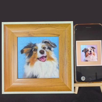 Custom Pet Portrait Frame | Needle Felted Wool Dog Cat Artwork | Personalized Handmade Pet Keepsake Gift