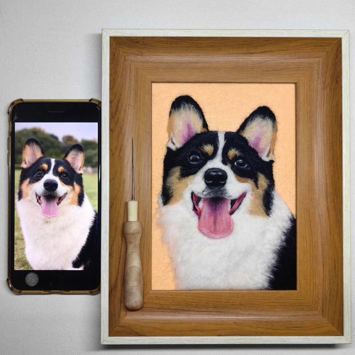 Handmade Wool Felt Pet Portrait | Custom Needle Felted Dog Cat Artwork | Unique Fiber Art Wall Decor