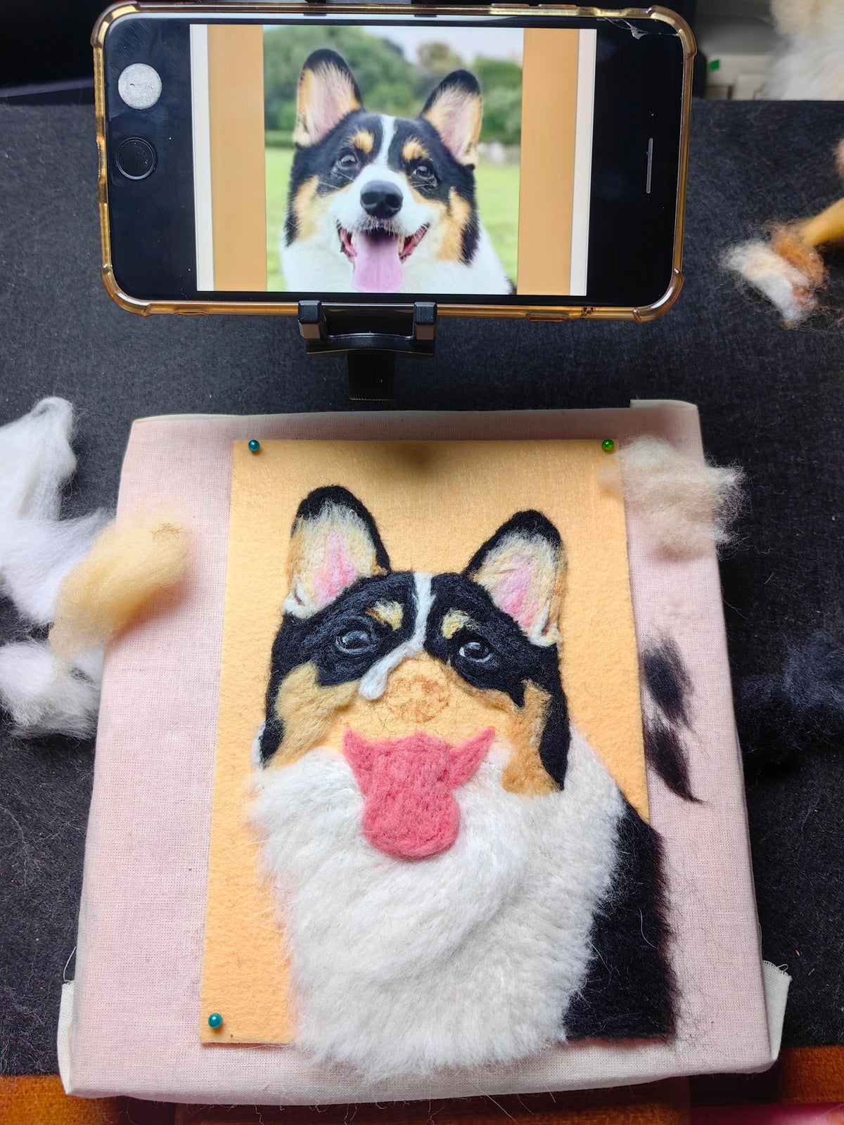 Handmade Wool Felt Pet Portrait | Custom Needle Felted Dog Cat Artwork | Unique Fiber Art Wall Decor