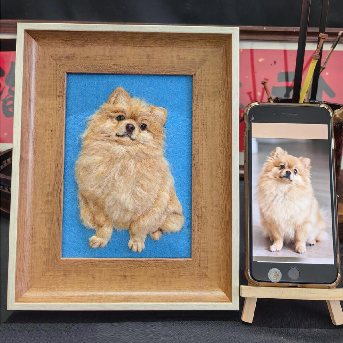 Custom Wool Felt Pet Portrait Frame | Needle Felted Dog Cat Artwork | Personalized Pet Lover Gift