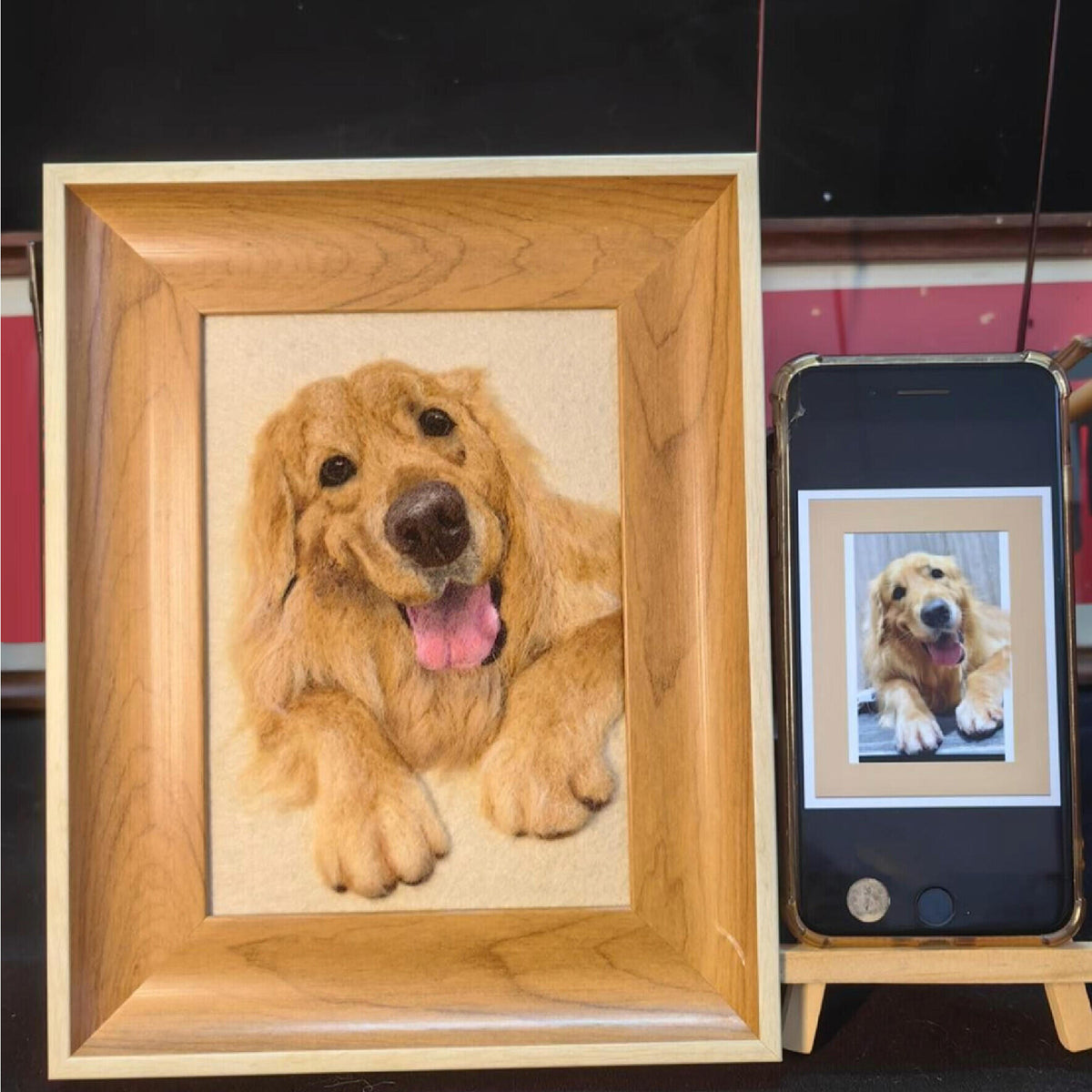 Custom Pet Memorial Portrait | Handmade Wool Felt Dog Cat Frame | Meaningful Gift for Pet Lovers