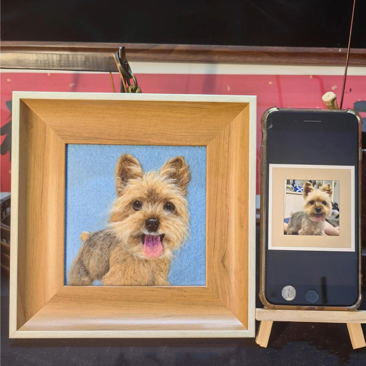 Handmade Wool Felt Pet Portrait | Custom Needle Felted Dog Cat Artwork | Unique Fiber Art Wall Decor