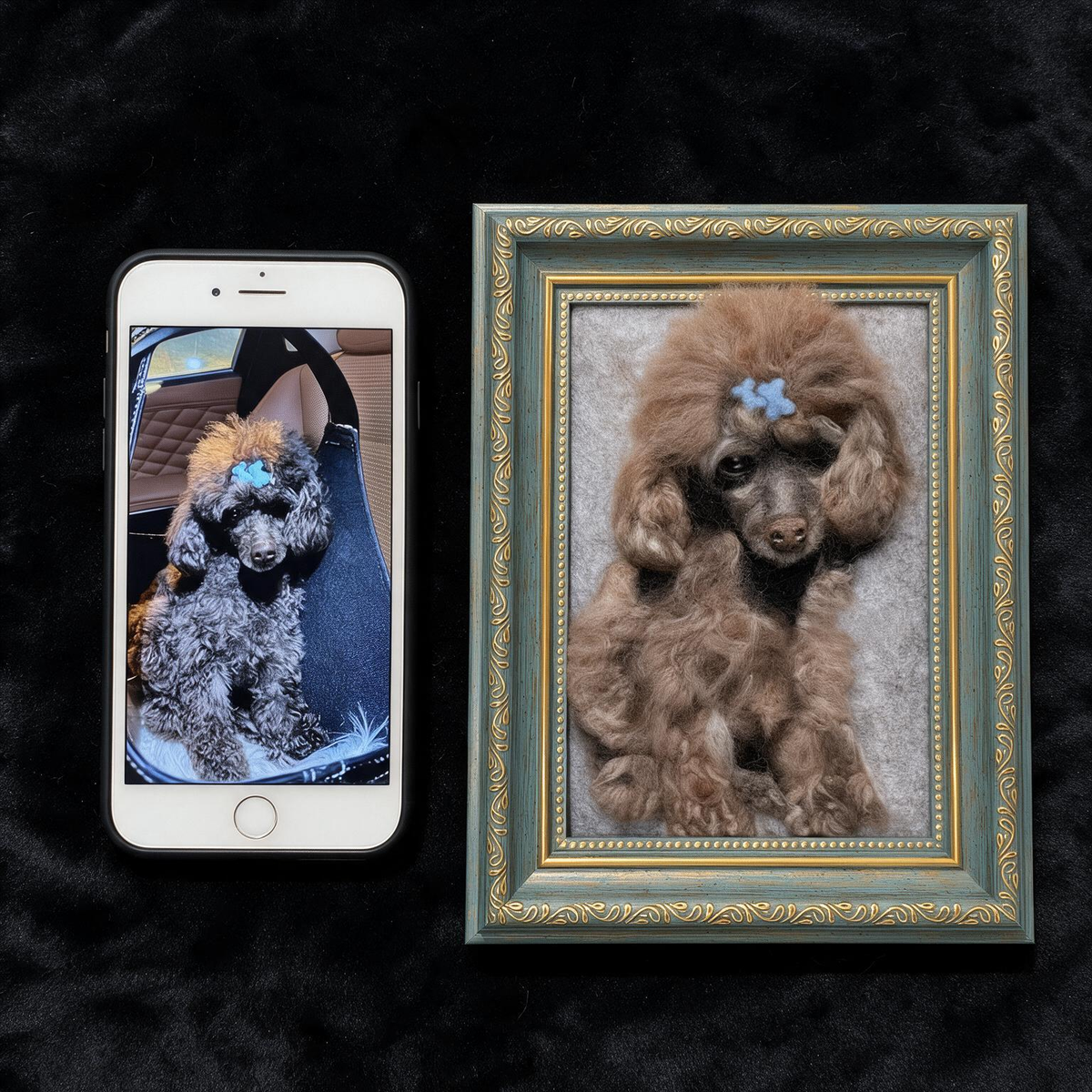 3D Needle Felted Pet Portrait | Custom Wool Dog Cat Shadow Box | Handmade Personalized Pet Memorial Artwork