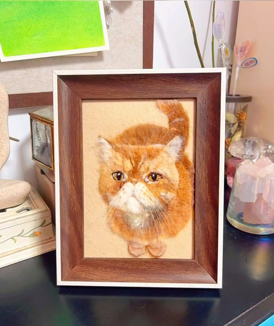 Custom Cat Portrait Frame | Handmade Needle Felted Wool Pet Art | Personalized Pet Memory Gift