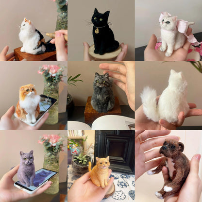 Custom Mini 3D Pet Sculpture | Handmade Wool Dog Cat Figurine | Personalized Pet Memorial Gift