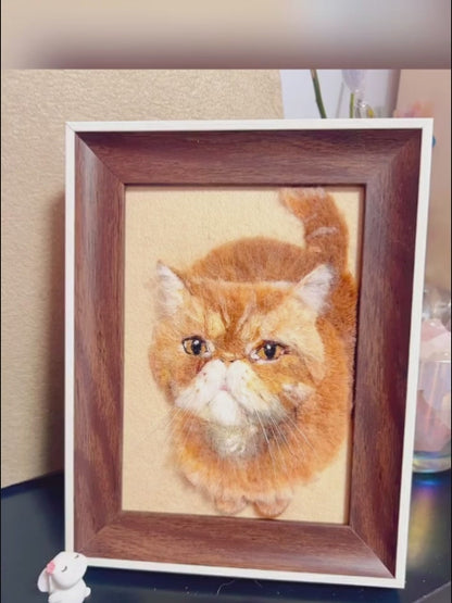 Custom Cat Portrait Frame | Handmade Needle Felted Wool Pet Art | Personalized Pet Memory Gift
