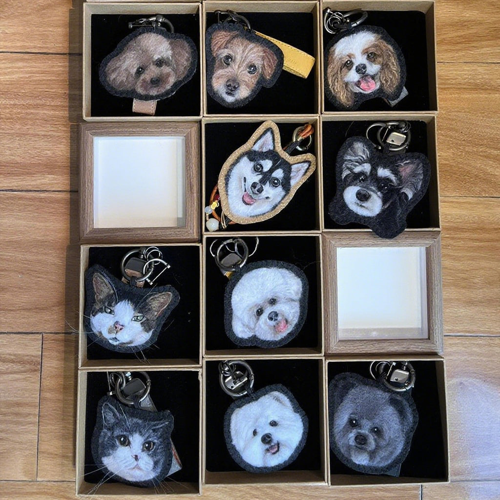 Custom Pet Memorial Bag Charm | Handmade Wool Felt Pet Portrait Keepsake |  Personalized Forever Gift for Pet Lovers