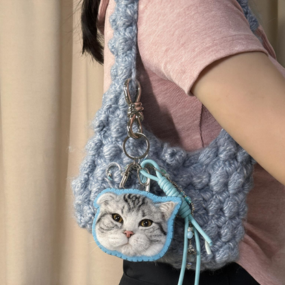 Custom Cat Portrait Keychain | Handmade Wool Felt Pet Portrait | Personalized Memorial Gift