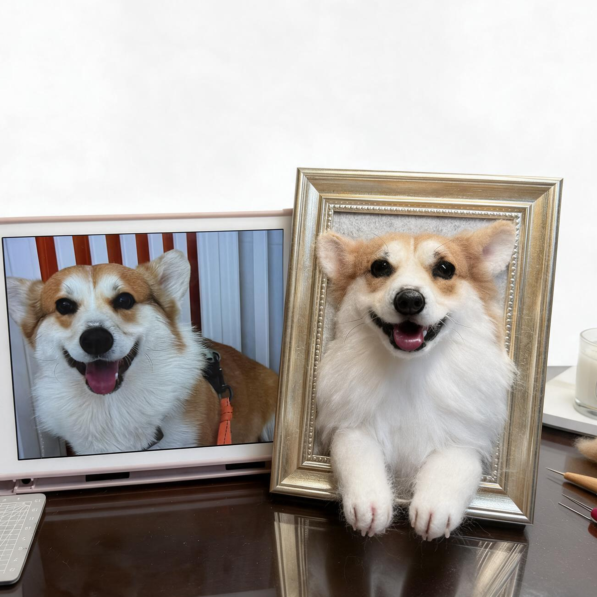 3D Needle Felted Pet Portrait | Custom Wool Dog Cat Frame | Personalized Christmas Gift